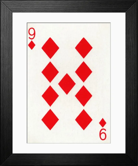 Framed Print : 9 of Diamonds from a deck of Goodall & Son Ltd. playing cards, c1940 Framed Print : 9 of Diamonds from a deck of Goodall & Son Ltd. playing cards, c1940