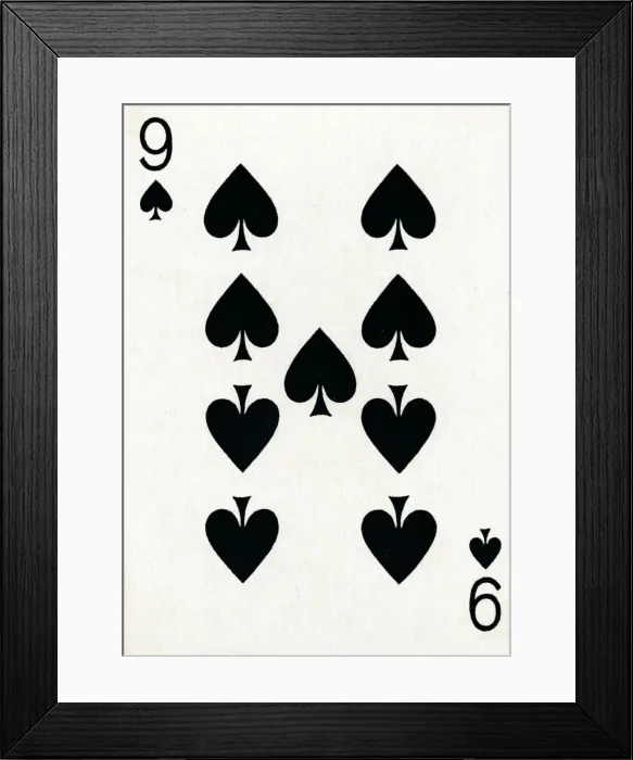 Framed Print : 9 of Spades from a deck of Goodall & Son Ltd. playing cards, c1940 Framed Print : 9 of Spades from a deck of Goodall & Son Ltd. playing cards, c1940