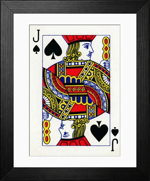 Framed Print : Jack of Spades from a deck of Goodall & Son Ltd. playing cards, c1940 Framed Print : Jack of Spades from a deck of Goodall & Son Ltd. playing cards, c1940