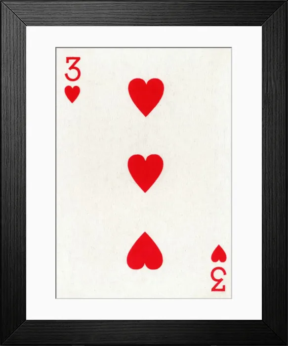Framed Print : 3 of Hearts from a deck of Goodall & Son Ltd. playing cards, c1940 Framed Print : 3 of Hearts from a deck of Goodall & Son Ltd. playing cards, c1940
