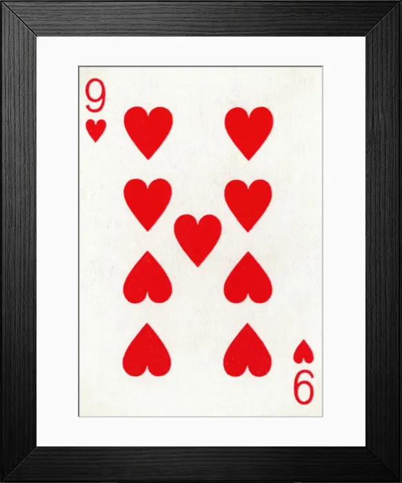 Framed Print : 9 of Hearts from a deck of Goodall & Son Ltd. playing cards, c1940 Framed Print : 9 of Hearts from a deck of Goodall & Son Ltd. playing cards, c1940