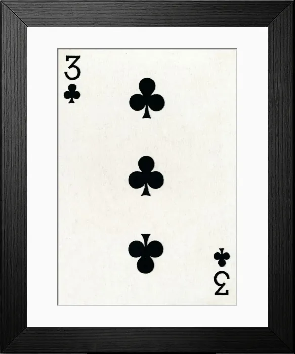 Framed Print : 3 of Clubs from a deck of Goodall & Son Ltd. playing cards, c1940 Framed Print : 3 of Clubs from a deck of Goodall & Son Ltd. playing cards, c1940
