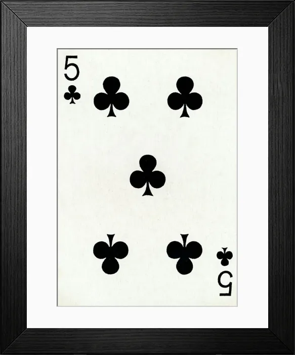 Framed Print : 5 of Clubs from a deck of Goodall & Son Ltd. playing cards, c1940 Framed Print : 5 of Clubs from a deck of Goodall & Son Ltd. playing cards, c1940