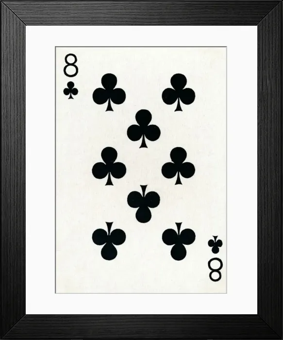 Framed Print : 8 of Clubs from a deck of Goodall & Son Ltd. playing cards, c1940 Framed Print : 8 of Clubs from a deck of Goodall & Son Ltd. playing cards, c1940
