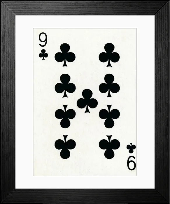 Framed Print : 9 of Clubs from a deck of Goodall & Son Ltd. playing cards, c1940 Framed Print : 9 of Clubs from a deck of Goodall & Son Ltd. playing cards, c1940