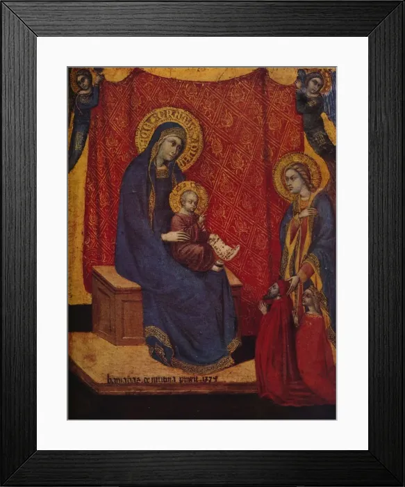 Framed Print : The Madonna Enthroned and Two Donors in Adoration, 1374. Artist: Barnaba da Modena Framed Print : The Madonna Enthroned and Two Donors in Adoration, 1374. Artist: Barnaba da Modena
