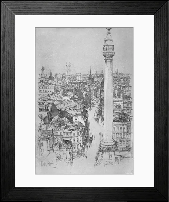 Framed Print : The Monument, Fish Street Hill, from the steeple of St. Magnus, c1903, (1903). Artist: Hedley Fitton Framed Print : The Monument, Fish Street Hill, from the steeple of St. Magnus, c1903, (1903). Artist: Hedley Fitton