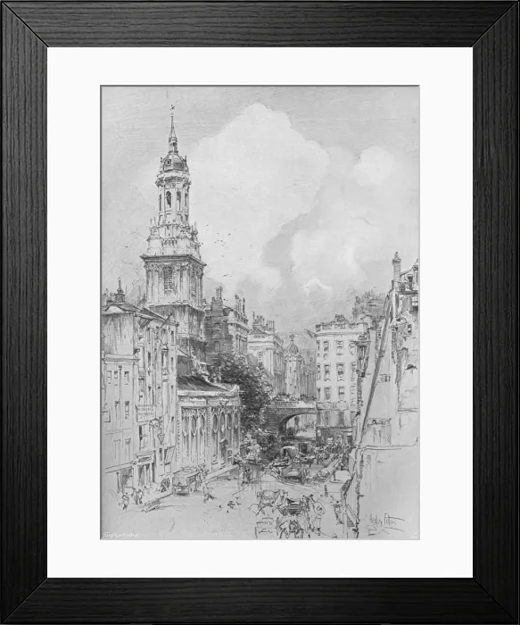 Framed Print : St Magnus the Martyr showing the dry arch of London Bridge and the remains of the Mermaid Tavern, Artist: Hedley Fitton Framed Print : St Magnus the Martyr showing the dry arch of London Bridge and the remains of the Mermaid Tavern, Artist: Hedley Fitton