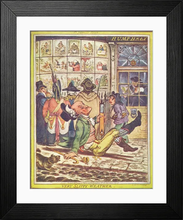 Framed Print : Very Slippy Weather, 1808. Artist: James Gillray Framed Print : Very Slippy Weather, 1808. Artist: James Gillray