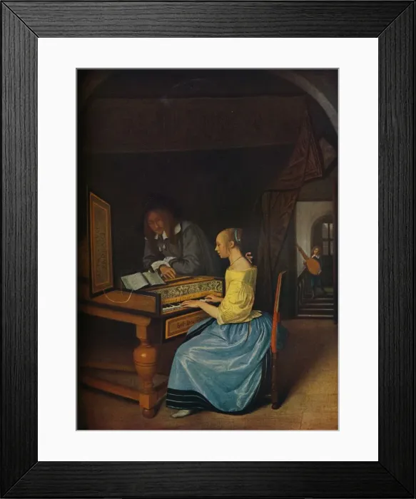 Framed Print : A Young Woman playing a Harpsichord to a Young Man, 1659. Artist: Jan Steen Framed Print : A Young Woman playing a Harpsichord to a Young Man, 1659. Artist: Jan Steen