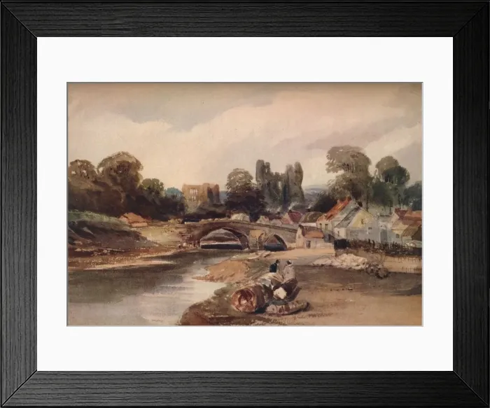 Framed Print : A Village on a River, with Bridge and Ruins, c1824. Artist: Peter de Wint Framed Print : A Village on a River, with Bridge and Ruins, c1824. Artist: Peter de Wint