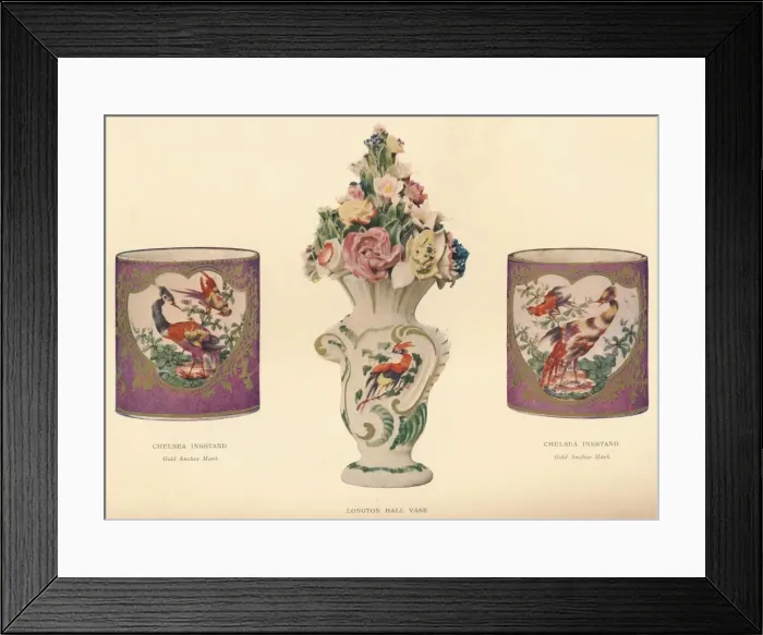 Framed Print : 2 Chelsea Inkstands and a Longton Hall Vase, c1755 Framed Print : 2 Chelsea Inkstands and a Longton Hall Vase, c1755