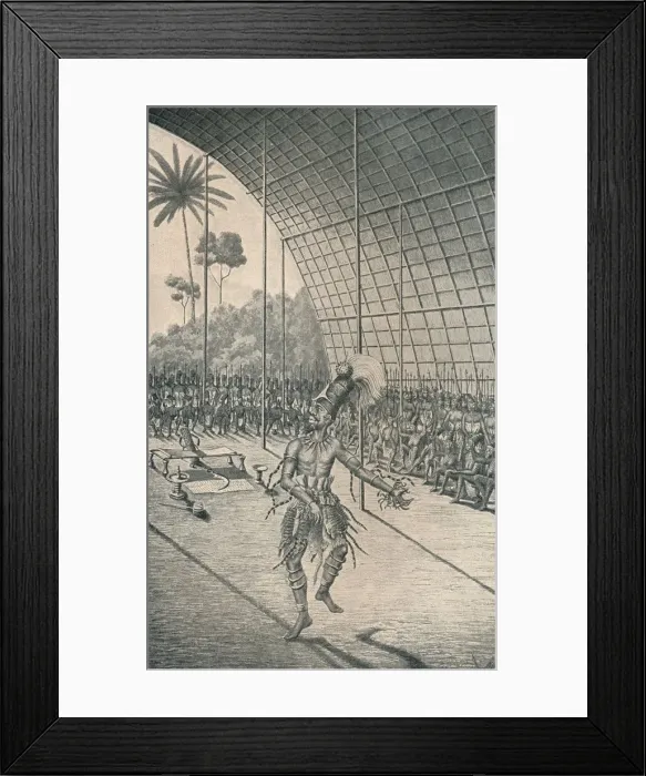 Framed Print : The Mangbattu King Munsa Dances Before His Wives and Warriors, c1870, (1903) Framed Print : The Mangbattu King Munsa Dances Before His Wives and Warriors, c1870, (1903)