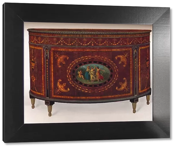 Bow-Fronted Commode, with Metal Mouldings and Headings, veneered and inlaid with coloured woods, c