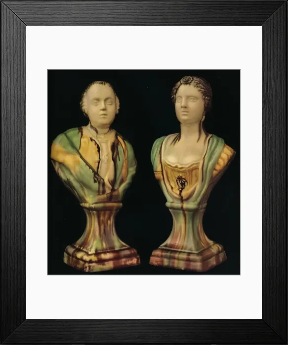 Framed Print : A Pair of Staffordshire Earthenware Busts Representing King George III and Queen Charlotte, with Tr Framed Print : A Pair of Staffordshire Earthenware Busts Representing King George III and Queen Charlotte, with Tr