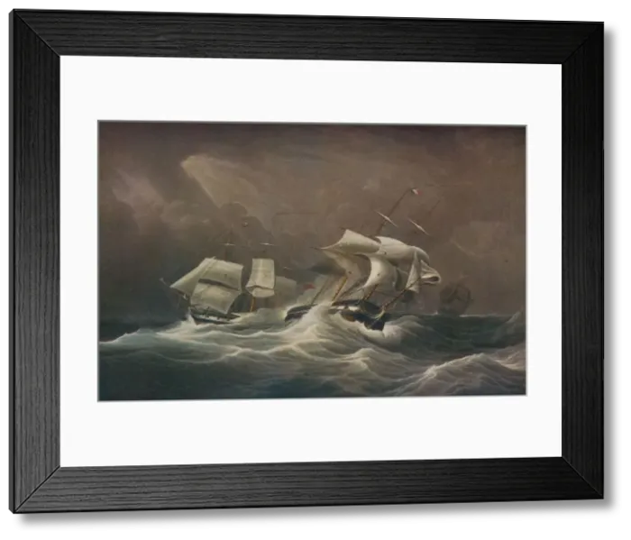 Framed Print : H. M. S. Indefatigable Engaging The French Droits-De-L Homme, 1797, 1829. Artist: Edward Duncan Framed Print : H. M. S. Indefatigable Engaging The French Droits-De-L Homme, 1797, 1829. Artist: Edward Duncan