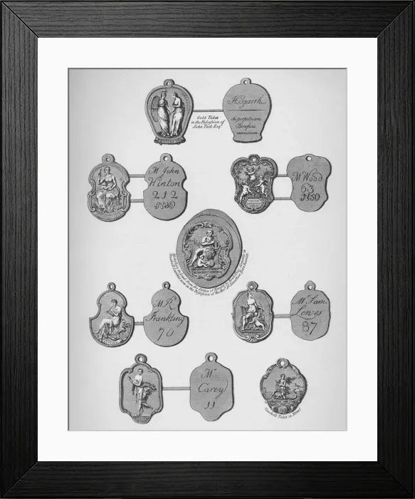Framed Print : Gold, silver, and lead tickets admitting to Vauxhall Gardens, c1740, (1912). Artist: James Stow Framed Print : Gold, silver, and lead tickets admitting to Vauxhall Gardens, c1740, (1912). Artist: James Stow