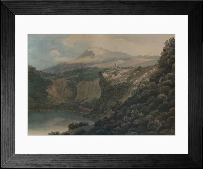 Framed Print : The Lake and Town of Nemi, 1778. Artist: John Robert Cozens Framed Print : The Lake and Town of Nemi, 1778. Artist: John Robert Cozens