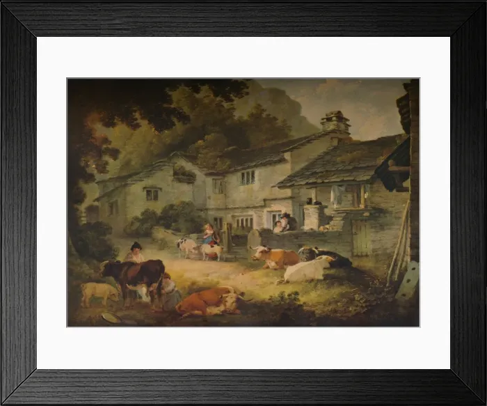 Framed Print : Cottage Scenery with Cattle, at Ambleside, 1803. Artist: Julius Caesar Ibbetson Framed Print : Cottage Scenery with Cattle, at Ambleside, 1803. Artist: Julius Caesar Ibbetson