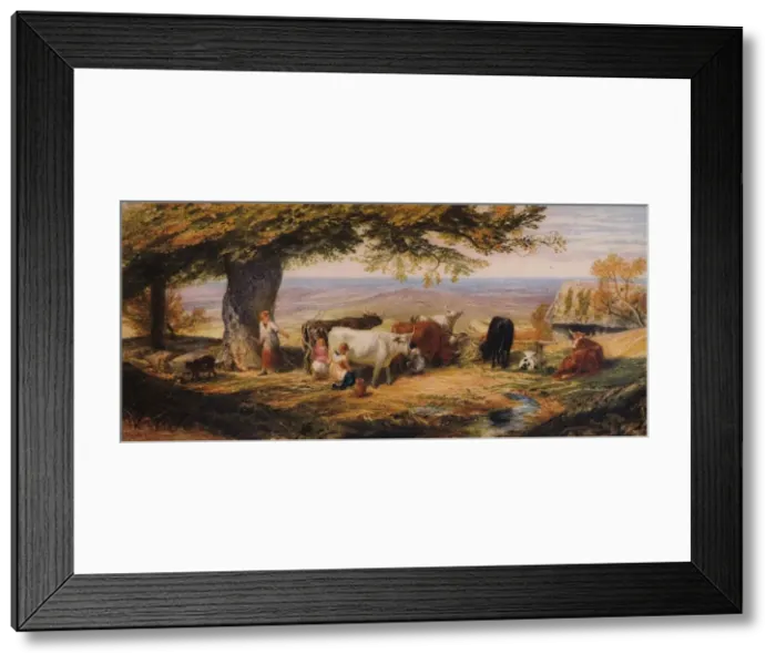 Framed Print : Milking in the Field, c1847. Artist: Samuel Palmer Framed Print : Milking in the Field, c1847. Artist: Samuel Palmer