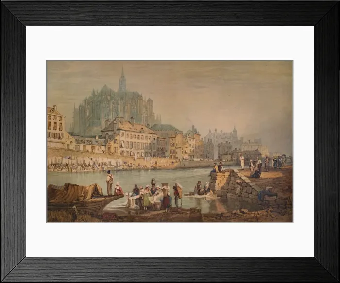 Framed Print : Cathedral Town on a River, c1825. Artist: Samuel Prout Framed Print : Cathedral Town on a River, c1825. Artist: Samuel Prout