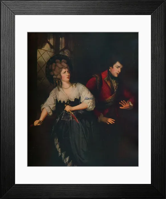 Framed Print : Mrs. Siddons and J. P. Kemble in the Dagger Scene from Macbeth, 1786. Artist: Thomas Beach Framed Print : Mrs. Siddons and J. P. Kemble in the Dagger Scene from Macbeth, 1786. Artist: Thomas Beach