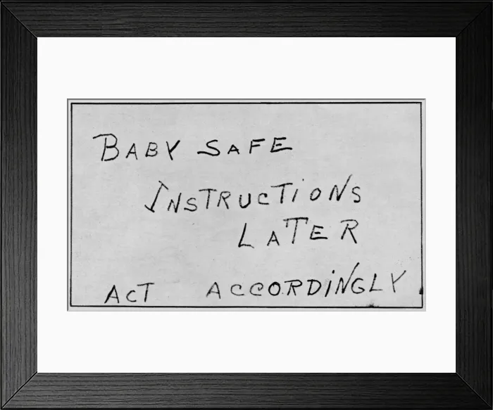 Framed Print : Baby Safe Instructions Later Act Accordingly, 1932, (1938) Framed Print : Baby Safe Instructions Later Act Accordingly, 1932, (1938)