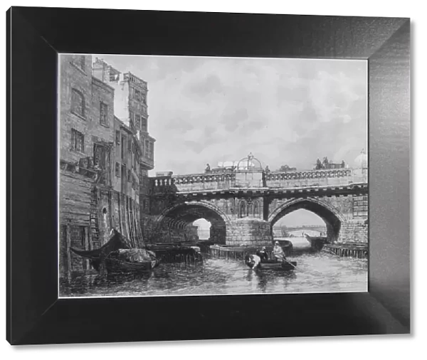 The Southwark End of Old London Bridge, 1831, (1912). Artists: Unknown, Edward William Cooke