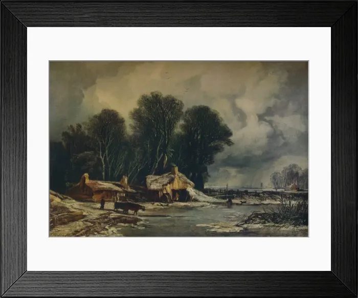 Framed Print : Landscape with Old Cottages: Winter, 1833. Artist: William James Muller Framed Print : Landscape with Old Cottages: Winter, 1833. Artist: William James Muller