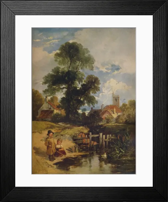 Framed Print : River Scene with Children (The Young Anglers), 1843. Artist: William James Muller Framed Print : River Scene with Children (The Young Anglers), 1843. Artist: William James Muller
