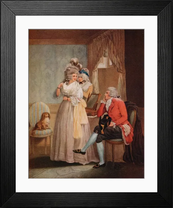 Framed Print : Dressing for the Masquerade. Laetitia Flies from Reflection to Public Entertainments, 1789. Artist: John Raphael Smith Framed Print : Dressing for the Masquerade. Laetitia Flies from Reflection to Public Entertainments, 1789. Artist: John Raphael Smith