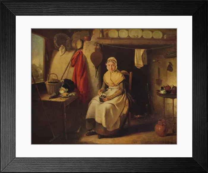 Framed Print : Cottage Interior, at Lexden, Essex, 1802. Artist: William Redmore Bigg Framed Print : Cottage Interior, at Lexden, Essex, 1802. Artist: William Redmore Bigg