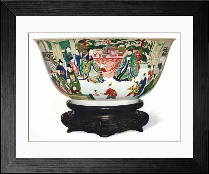 Framed Print : Kangxi Period Famille Verte bowl with a scene of the imperial court, Chinese, c1705 Framed Print : Kangxi Period Famille Verte bowl with a scene of the imperial court, Chinese, c1705