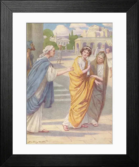 Framed Print : Verginius left his beautiful young daughter Verginia in the care of her nurse, c1912, (1912). Artist: Ernest Dudley Heath Framed Print : Verginius left his beautiful young daughter Verginia in the care of her nurse, c1912, (1912). Artist: Ernest Dudley Heath