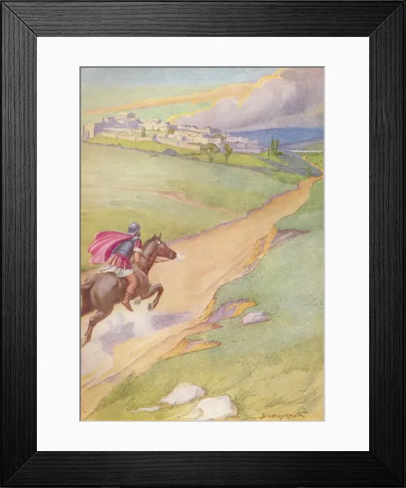 Framed Print : A messenger was seen spurring his horse toward the city, c1912 (1912). Artist: Ernest Dudley Heath Framed Print : A messenger was seen spurring his horse toward the city, c1912 (1912). Artist: Ernest Dudley Heath