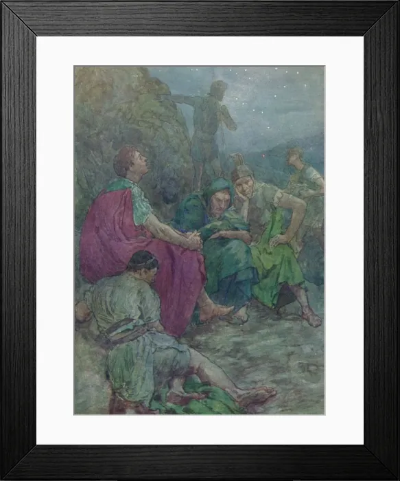 Framed Print : Here, sheltered by steep cliffs, he sat down to rest, c1912 (1912) Framed Print : Here, sheltered by steep cliffs, he sat down to rest, c1912 (1912)