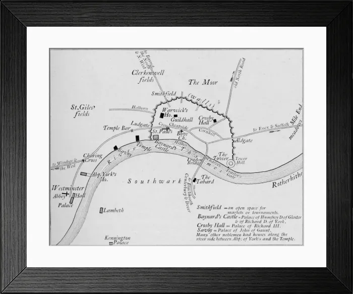Framed Print : Sketch map of London in the 15th century, 1906 Framed Print : Sketch map of London in the 15th century, 1906