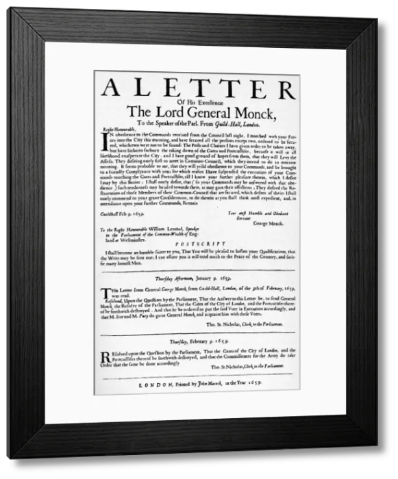 Framed Print : Letter from General Monck to the Speaker of the House of Commons, 1659 (1903) Framed Print : Letter from General Monck to the Speaker of the House of Commons, 1659 (1903)