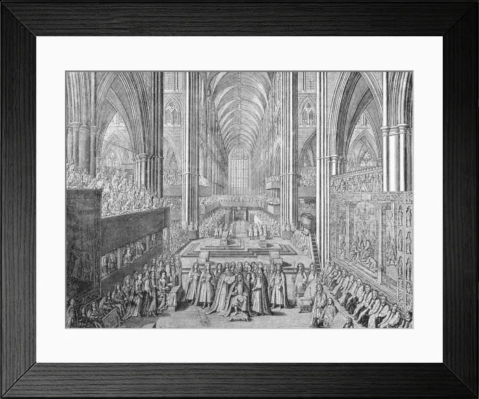 Framed Print : The Coronation of James II in Westminster Abbey, London, 1685 (1903). Artist: William Sherwin