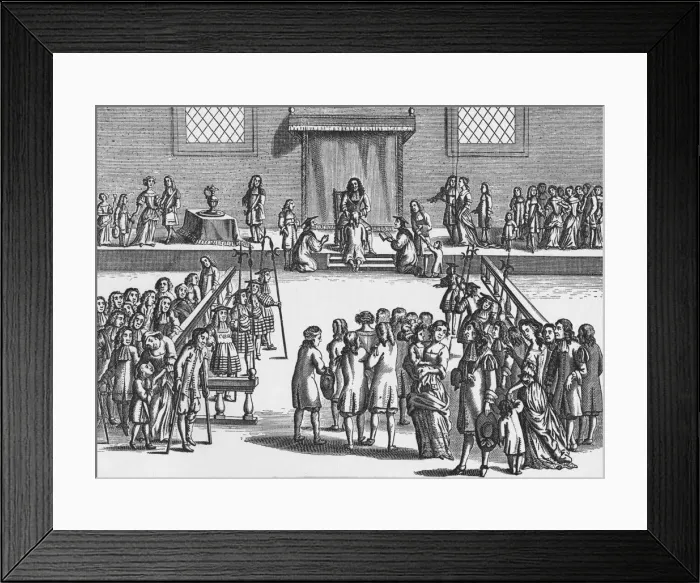 Framed Print : Charles II touching a patient for the Kings evil, c1680 (1903). Artist: Frederick-Hendrik van den Hove Framed Print : Charles II touching a patient for the Kings evil, c1680 (1903). Artist: Frederick-Hendrik van den Hove
