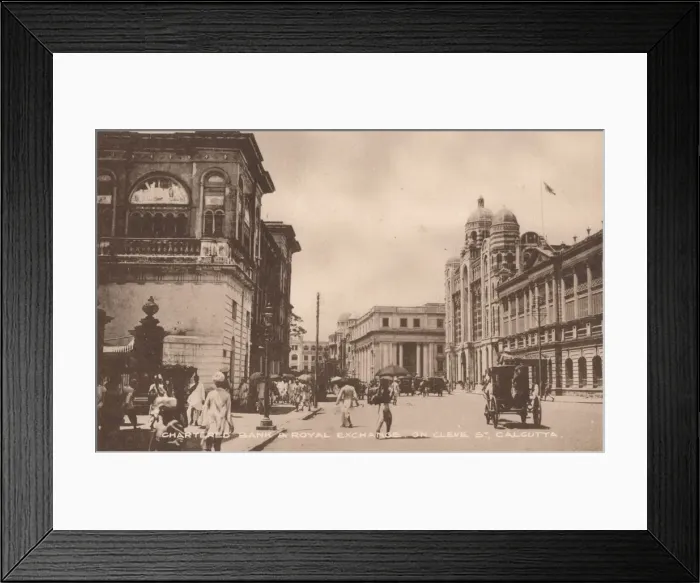 Framed Print : Chartered Bank & Royal Exchange on Cleve St, Calcutta, c1900 Framed Print : Chartered Bank & Royal Exchange on Cleve St, Calcutta, c1900