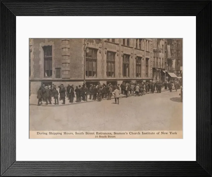 Framed Print : During Shipping Hours, South Street Entrances, Seamens Church Institute of New York, c1888 Framed Print : During Shipping Hours, South Street Entrances, Seamens Church Institute of New York, c1888