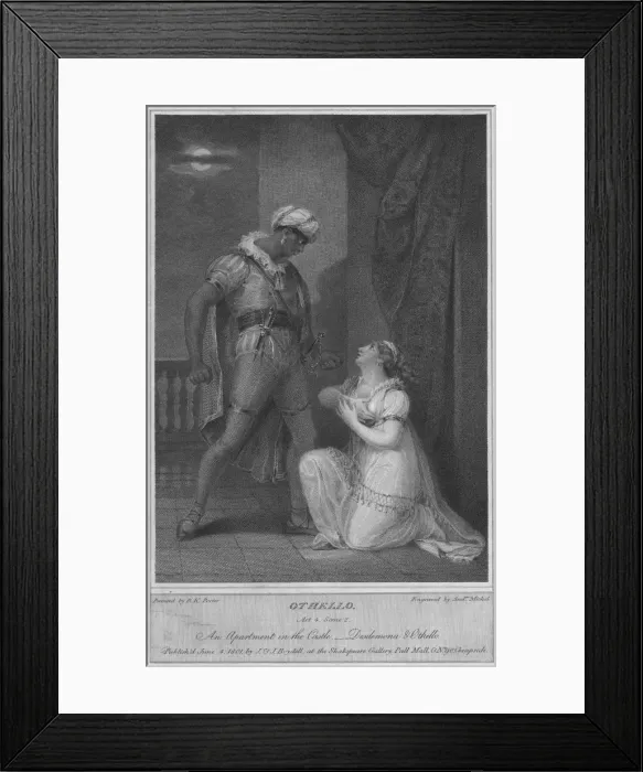 Framed Print : Othello. Act 4. Scene 2. An Apartment in the Castle. Desdemona & Othello, 1801. Artist: Andrew Michel Framed Print : Othello. Act 4. Scene 2. An Apartment in the Castle. Desdemona & Othello, 1801. Artist: Andrew Michel