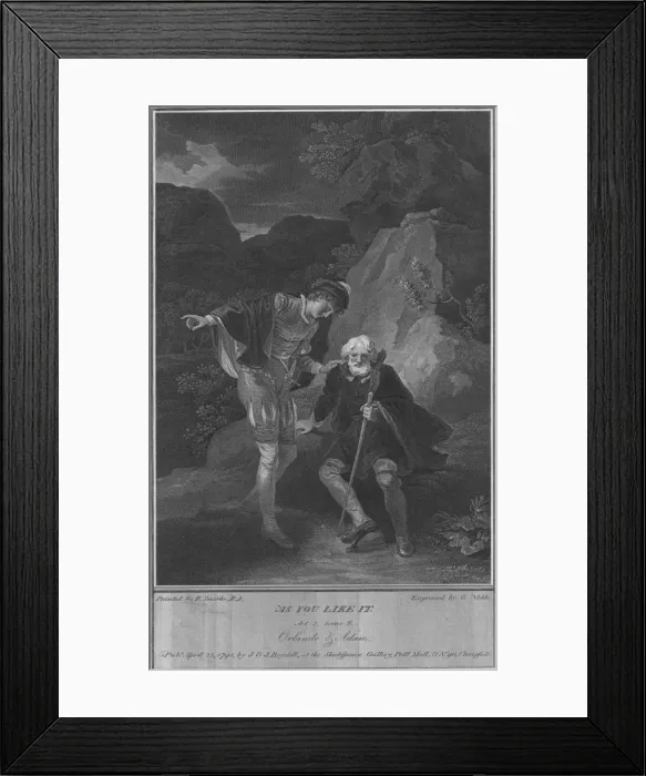 Framed Print : As You Like It. Act 2. Scene 6. Orlando & Adam, 1798. Artist: George Noble Framed Print : As You Like It. Act 2. Scene 6. Orlando & Adam, 1798. Artist: George Noble