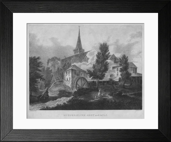 Framed Print : Dunfermline Abby and Mill, 1804. Artist: James Fittler Framed Print : Dunfermline Abby and Mill, 1804. Artist: James Fittler