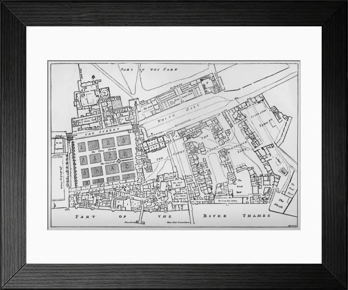 Framed Print : A Reduced Copy of Fishers Ground Plan of the Royal Palace of Whitehall, Taken in the Reign of Char Artist: William Patten Framed Print : A Reduced Copy of Fishers Ground Plan of the Royal Palace of Whitehall, Taken in the Reign of Char Artist: William Patten