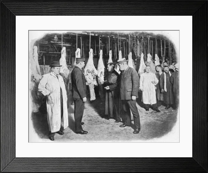 Framed Print : Inspecting meat at Smithfield Market, City of London, c1903 (1903) Framed Print : Inspecting meat at Smithfield Market, City of London, c1903 (1903)