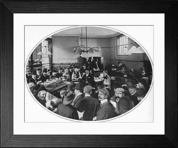 Framed Print : Sale of unredeemed goods at Debenham, Storr and Sons auction rooms, London, c1903 (1903) Framed Print : Sale of unredeemed goods at Debenham, Storr and Sons auction rooms, London, c1903 (1903)