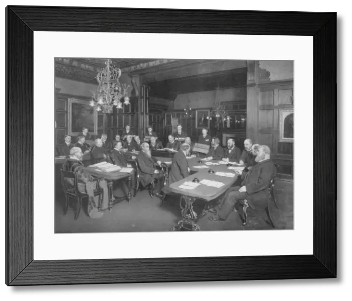 Framed Print : Court of the Cutlers Company: examining the work of their apprentices, London, 1902 (1903) Framed Print : Court of the Cutlers Company: examining the work of their apprentices, London, 1902 (1903)