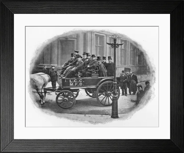 Framed Print : London County Council Fire Brigade Committee starting on an inspection, c1903 (1903) Framed Print : London County Council Fire Brigade Committee starting on an inspection, c1903 (1903)
